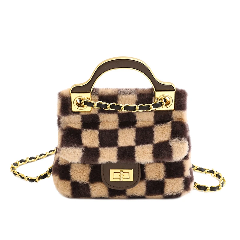 sac de marque Cosmetic Hand Bags New style fur soft ladies purse chains and lock metal decorate shoulder bag Faux Fur Handbags