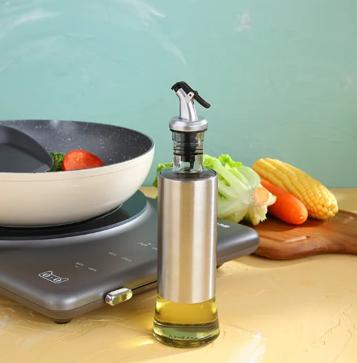 Stainless Steel Rotary Spice Jar Set 4 Glass Condiment Pot/bottle With Spice Rack