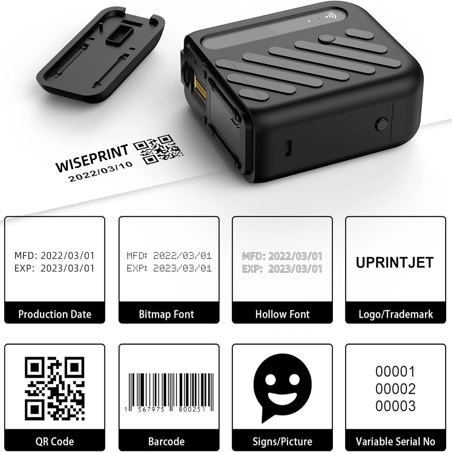 WISEPRINT Мини Ручной струйный принтер заводская цена 300dpi Черный Желтый Белый беспроводной