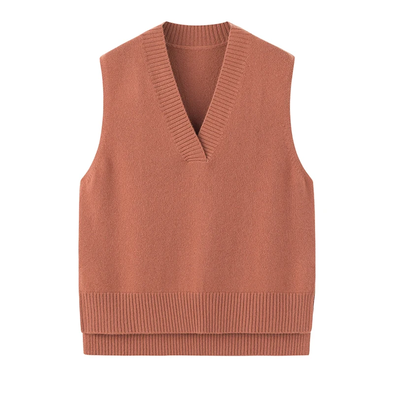Custom Ladies Girls V-Neck Pullover Outwear Knitted Woolen Sweater Vest with Embroidered Logo Casual Style Sleeveless Design