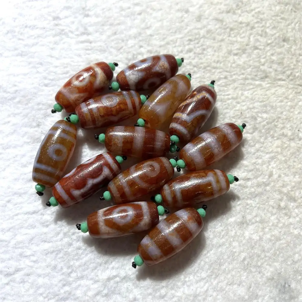 Wholesale 15x30mm Red Tibetan Ancient Dragon Vein Eyes Oval Shape Old Beads Antique Tibetan Agate Beads For Bracelet Making