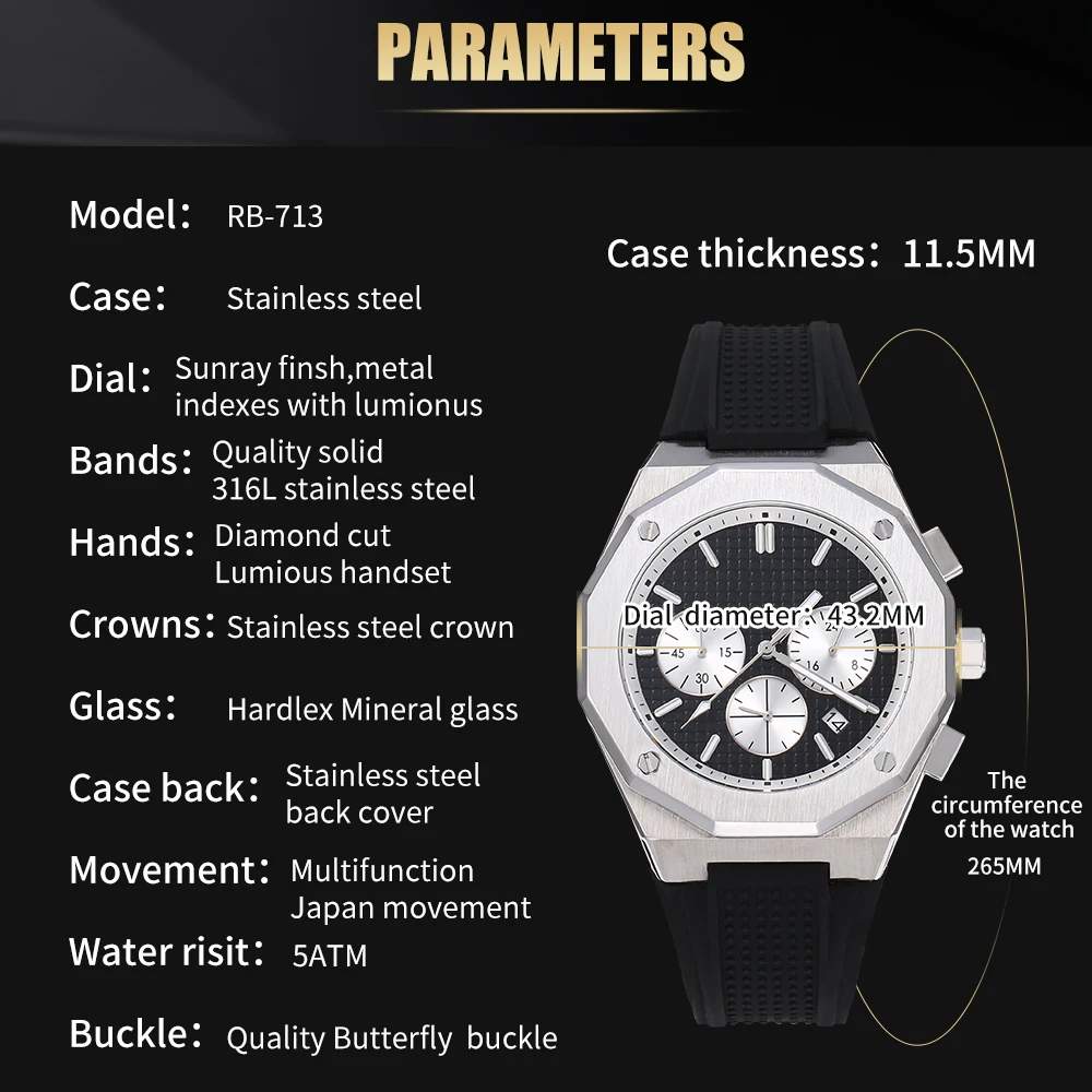 Hot Waterproof Customized Silicone Band Wristwatches Luxury Business Men Watch