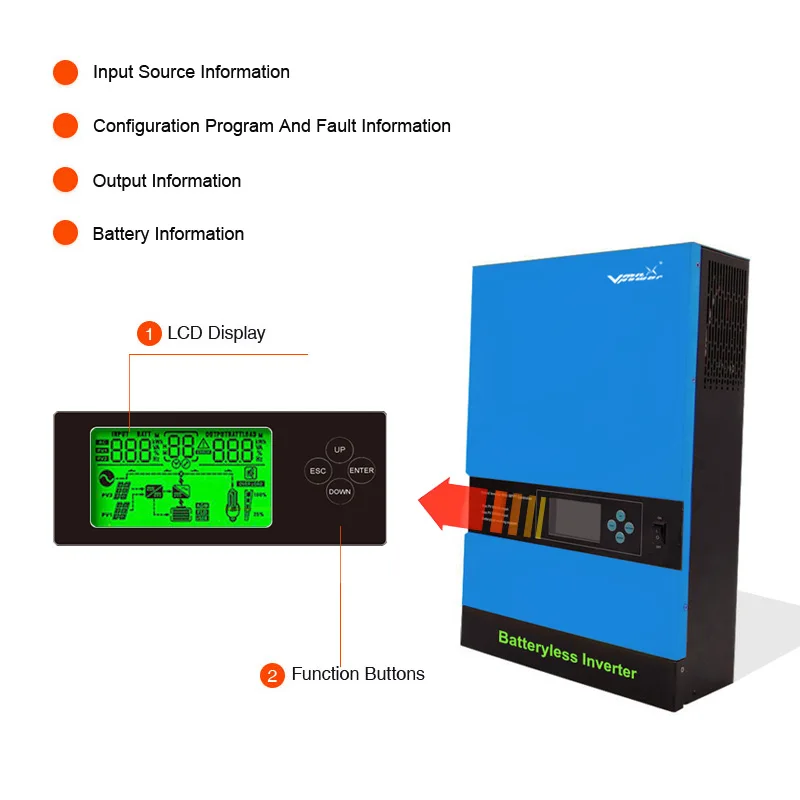 
Vmaxpower 5kva Hybrid Inverter 3kva Solar Batteryless High Frequency DC/AC 500V Off Grid Power Inverter With MPPT Controller 