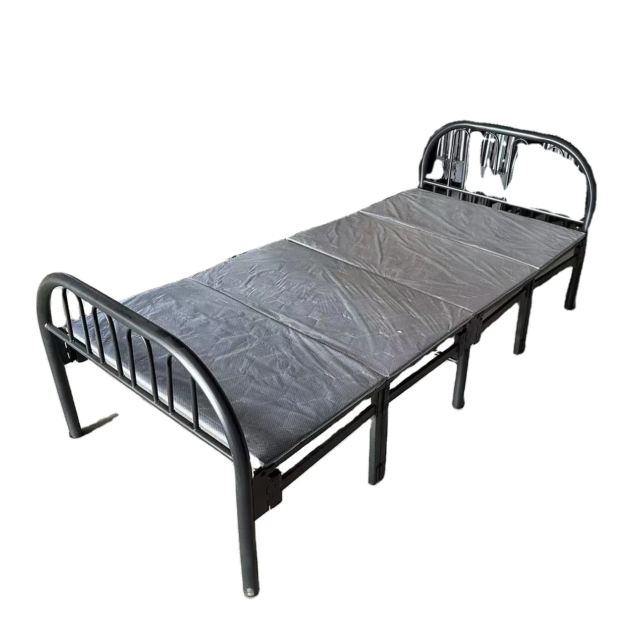 Foldable Bed for Adults Carton Folding Bed Single Bed Metal Structure Iron with Matress Modern Dark Color 50pcs Customized Color