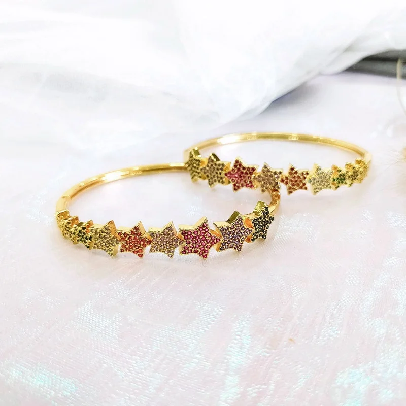 Foxi fashion jewelry bracelets bangles handmade rainbow cz gold stars bangle bracelets women