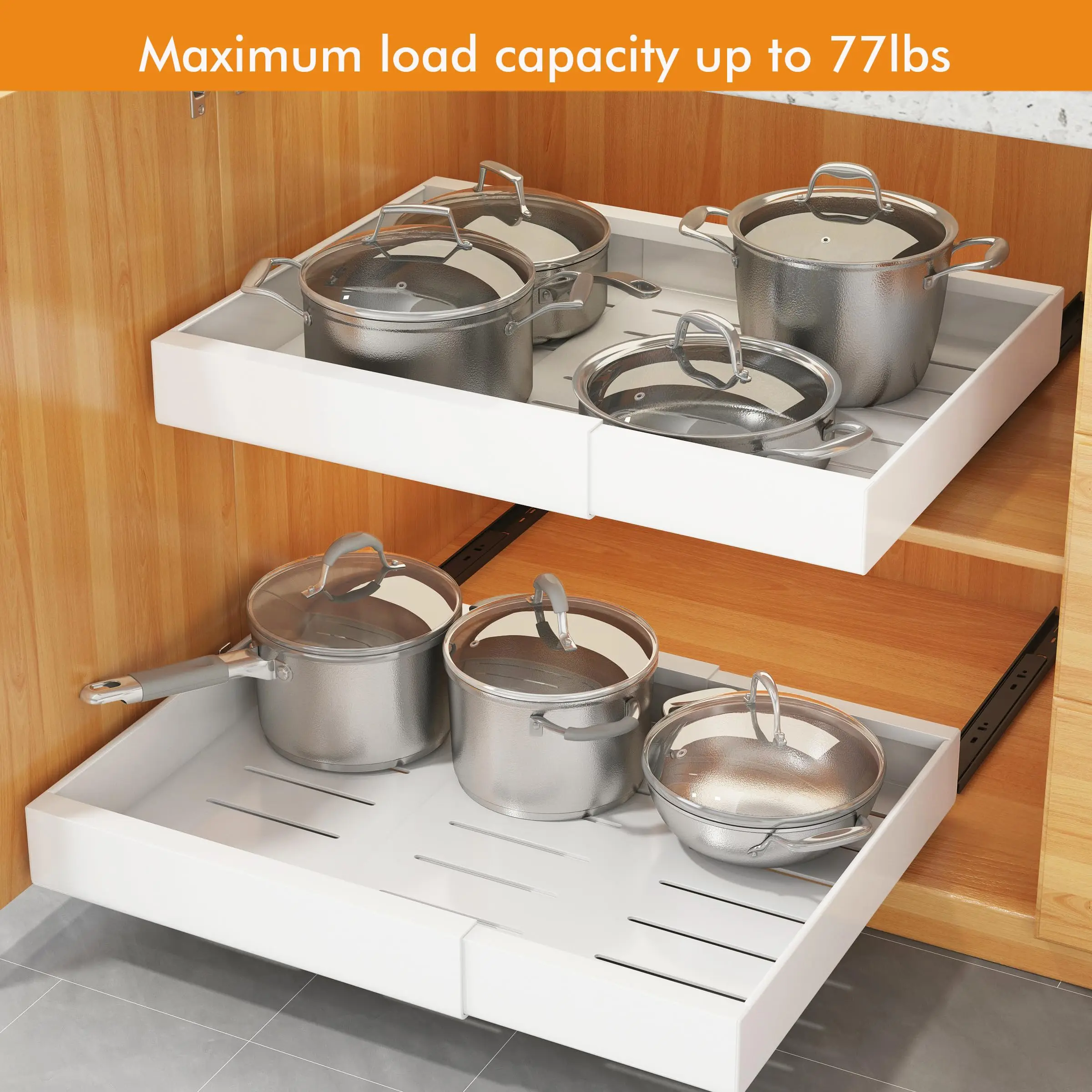 Adjustable Pull Out Cabinet Organizer with Extendable Sliding Shelves for Kitchen Pantry Storage