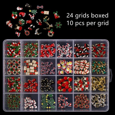 ND1131 Nail Art Designs 24 Grids Christmas Series Metal Tree Snowman Elk Candy Jewelry For