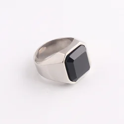 Dark Luxury Hip Hop Trendy Stainless Steel Jewelry Big Black Silver Agate Ring For Man