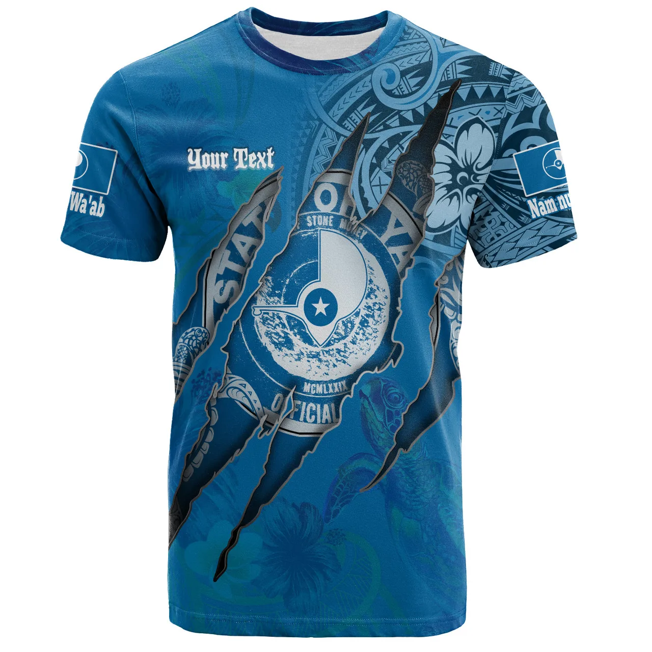 Custom Design Yap State T Shirt For Men Factory Supply Yapese Blood Inside Me Polynesian Sleeve Tattoo Tropical Blue T-shirt