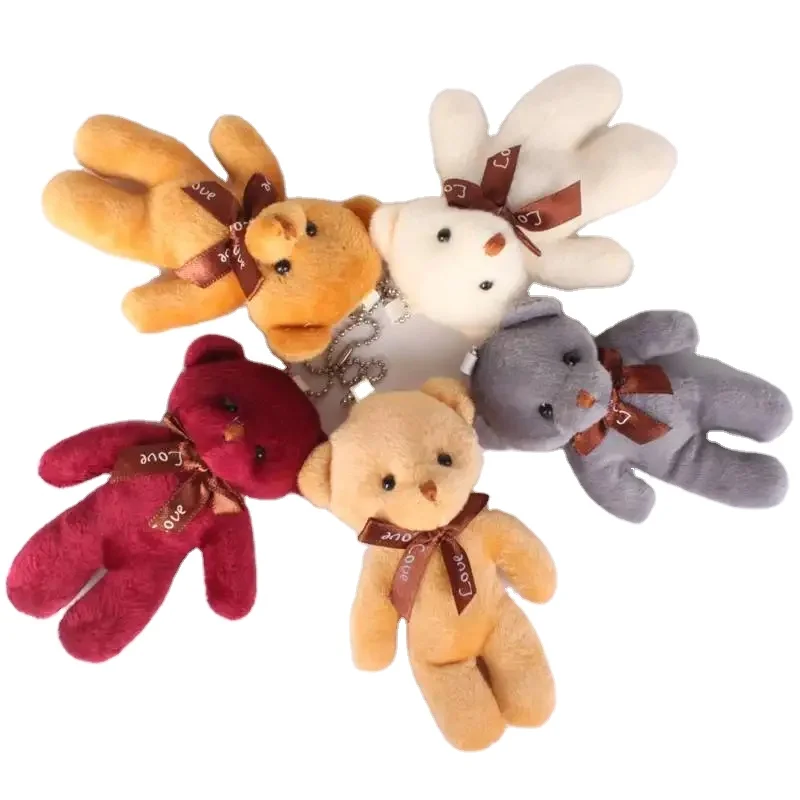 Lot of 12 Mini Soft Stuffed Cotton Teddy Bears Cartoon Style Plush Toys with Keychain Bag Pendant Small Gifts Parties Weddings