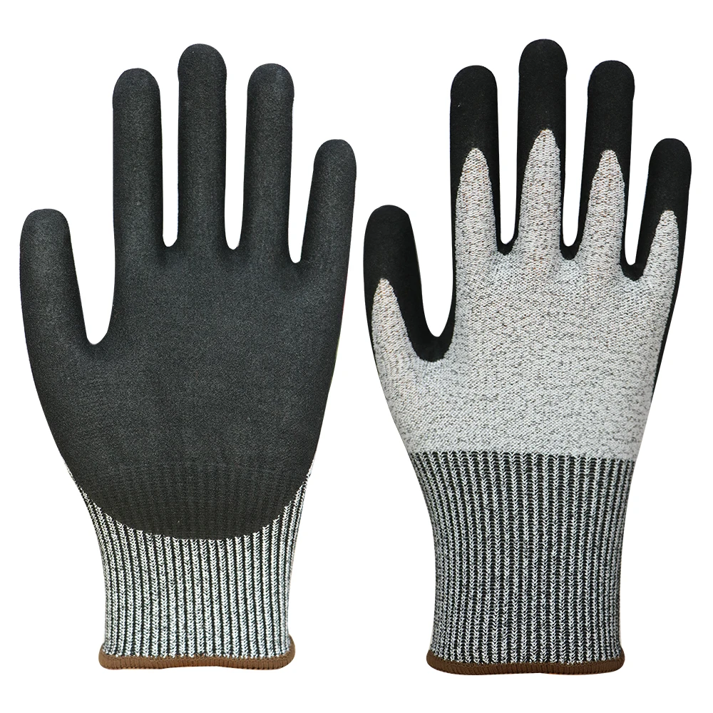 Great Grip En388 4544 Hppe industrial anti Cut slip puncture proof oil Resistant Work Safety Nitrile Coated Hand Gloves Level 5