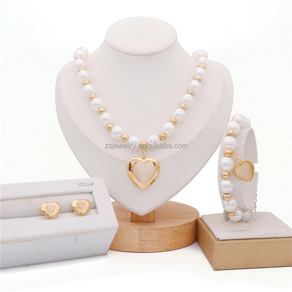 Stainless Steel Women Pearl Stone Brand Gold Plated 18K Custom Watch Zirconia Dubai Indian Jewelry Set