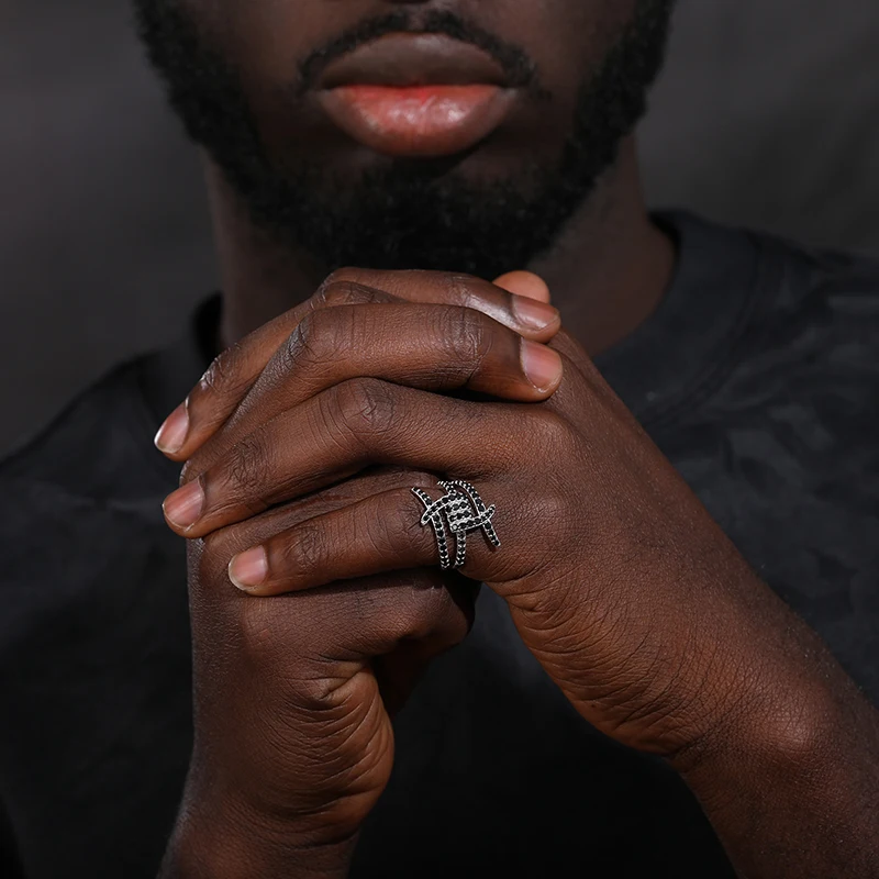 Hot Sale Men Fine Adjustable Ring Prong Setting 925 Sterling Silver Gemstone Party Jewelry Black Moissanite Ring