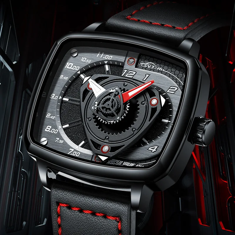 Rotor Engine Quartz Watches for Men Waterproof Sport Rotate Wheel Wristwatch Car Wheel Rim Hub Design Non-Mechanical Wristwatch