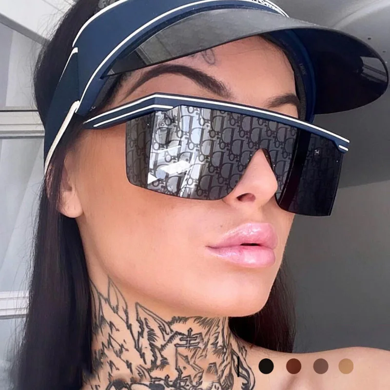 High quality trendy shades wholesale uv400 protection women luxury designer oversized one piece flat top shield sunglasses