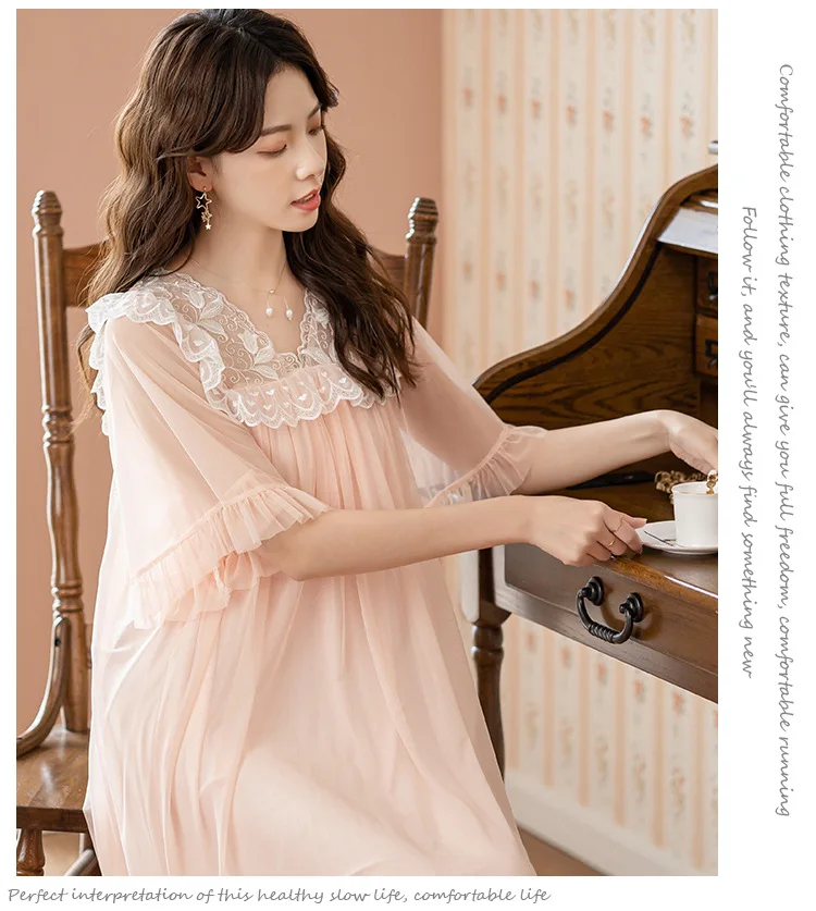 new arrivals summer short lace Pajamas Set court vintage girlish model sleepwear for women lace night dress nightgown