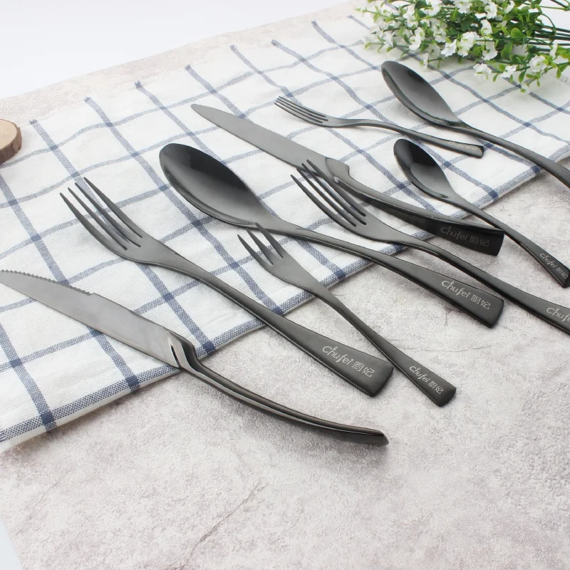 kaya PVD coating mirror black metal stainless steel Flatware Set Stainless Steel Cutlery for wedding event restaurant hotel