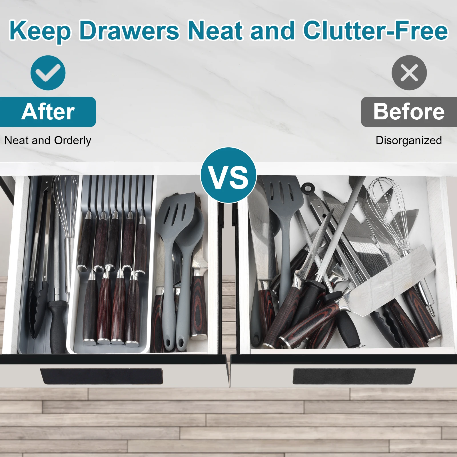 Kitchen Drawer Organizer Tray for Knives Knife Organizer Utensil Cutlery Expandable Cutlery Tray Scalable Drawer Organizer