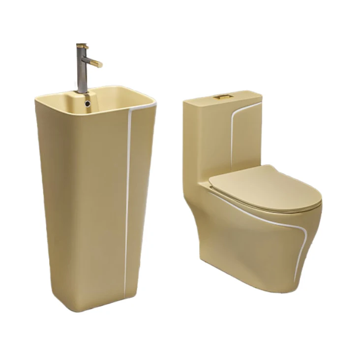 Inodoro Con Lavamanos Sanitary Ware Suite Ceramic Art Washbasin Commode Yellow Wc Toilet Sets Bathroom