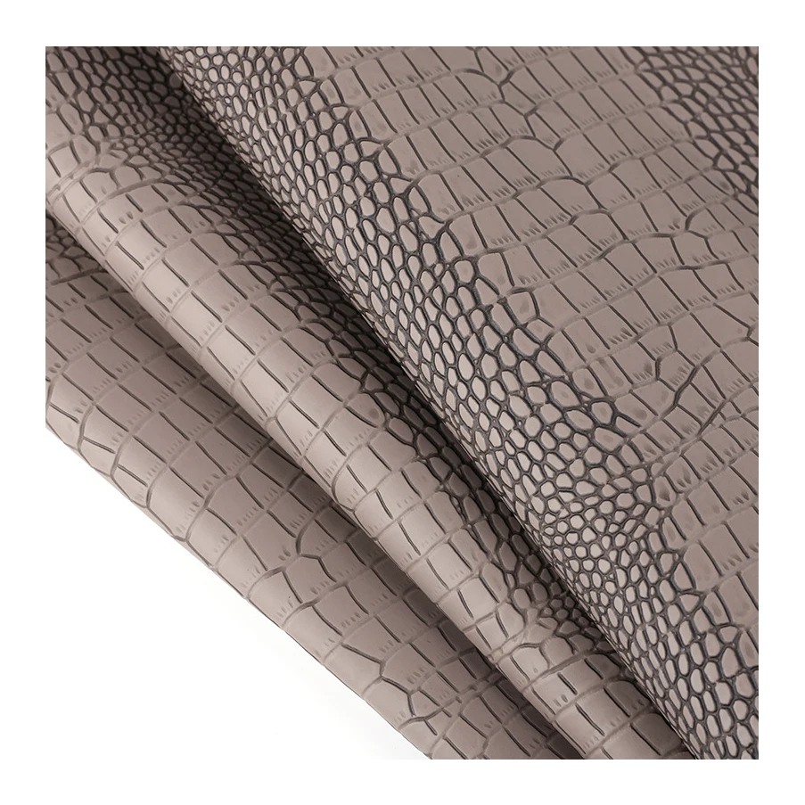 0.7 mm 3D Matt Emboss Woven Raw Vinyl Rexine Faux PVC Synthetic Crocodile Leather Fabric Material Sheets for Shoes Bag Cases