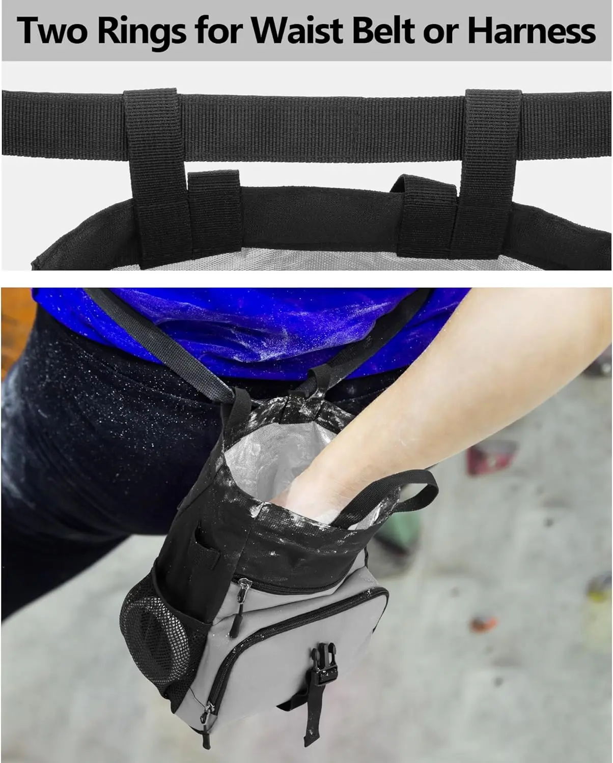Large Chalk Bag for Rock Climbing and Bouldering with Aluminum Foil Lining, Magnetic Closure