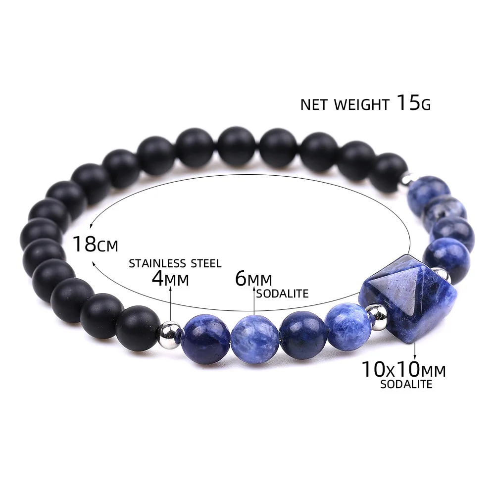 Wholesale Matte Cutting Pyramid Charm Natural Stone Bracelet Tiger Eye Stone Pyramid Shape Lucky Charm Natural Stone Bracelet