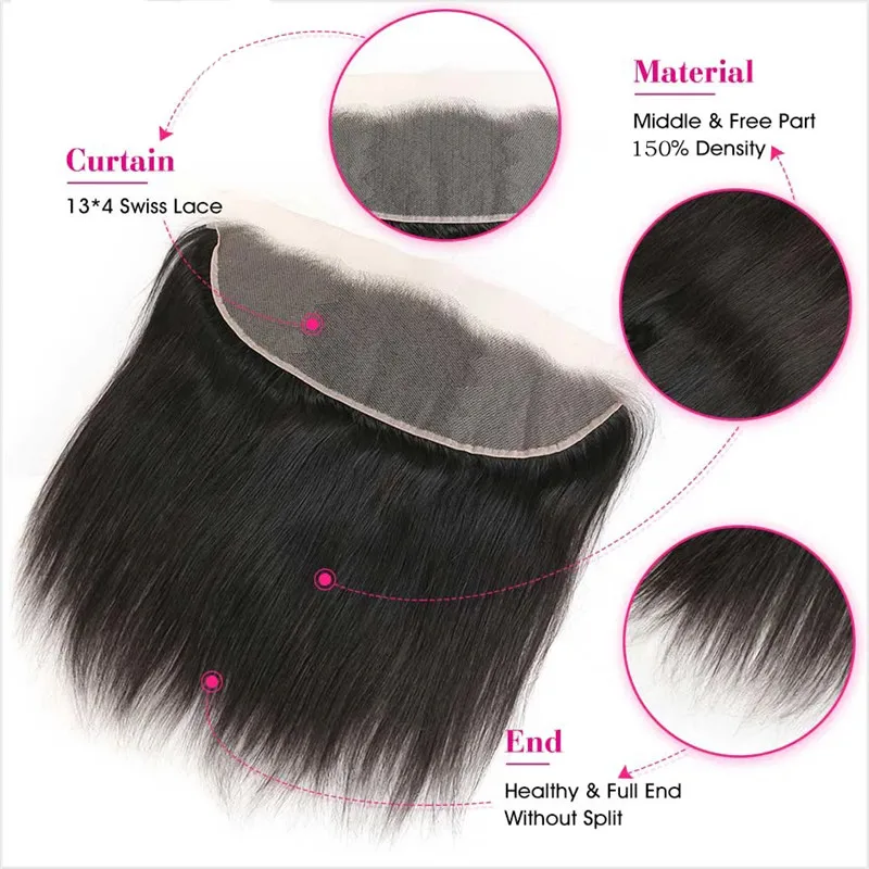 Straight Indian Human Hair 13X4 Frontal And Bundles 13x6 Lace Frontal With Bundles 26 28 30 Inch Bundles With Frontal