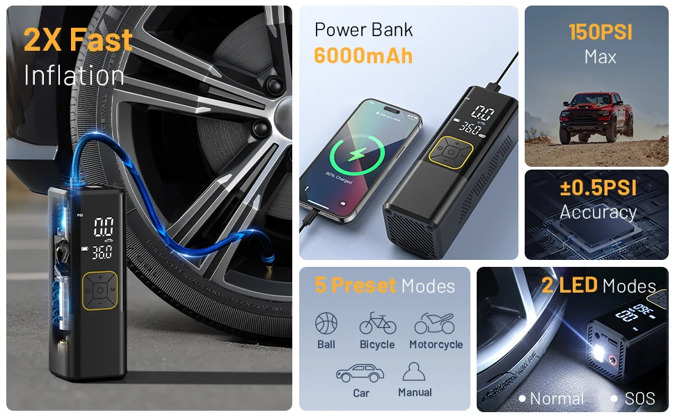 Portable automatic charging and stopping high power digital display measuring press automotive air pump compressor