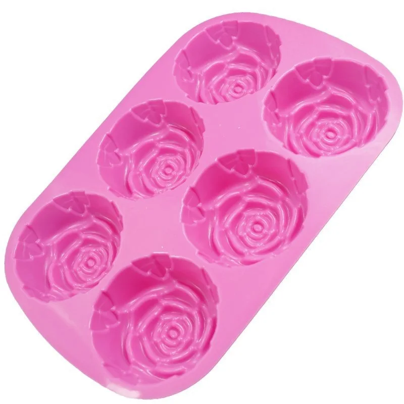 Custom shaped flower baking chocolate mould reusable durable 6 cavities soft silicone rose soap mold