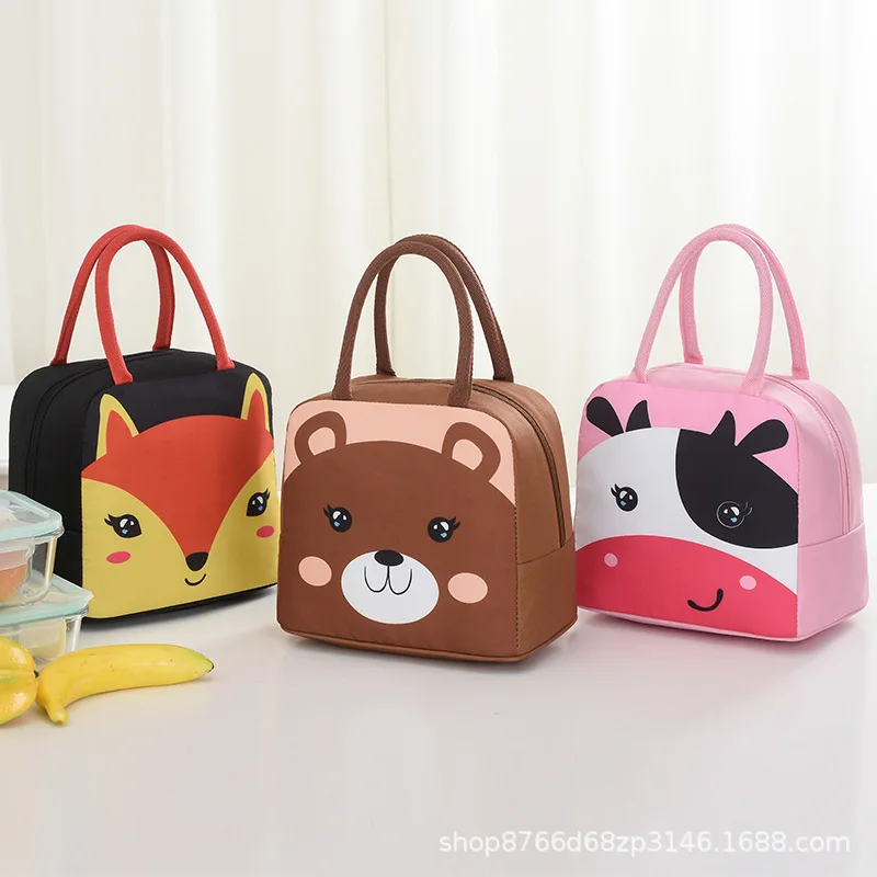 Wholesale Custom Logo Cartoon Animal Thermal Polyester Tote Picnic Cooler Food Lunch Bag Insulated for School Kids