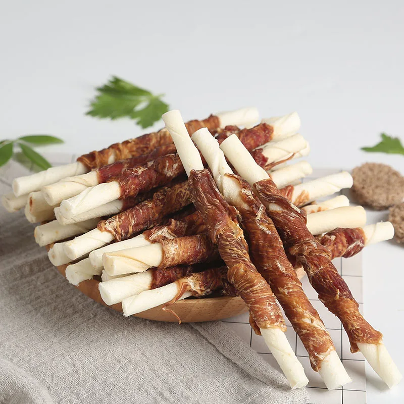 Factory Outlet Rawhide Stick Wrap Duck meat /Chicken meat 12cm 10-12g Wholesale More pet food dog treats