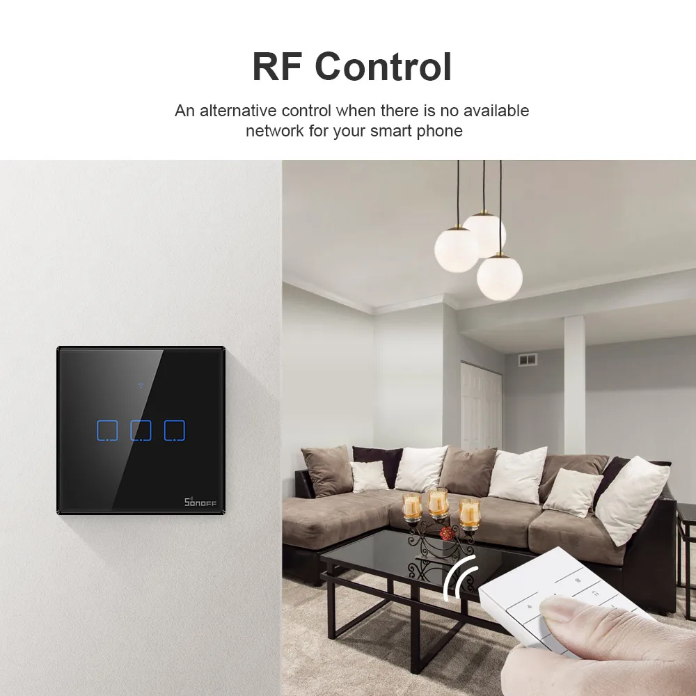 Sonoff TX T3 US 3gang Smart Home WiFi RF Remote Control Wall Light Switch Panel Touch Light Switch Work with Google Home Alexa