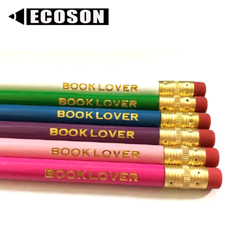 Cheap Wholesale Pencils Set Hexagon Blue HB Lead Plain Gold Black White Silver Stamped Transfer Foil Logo Printed Custom Pencils
