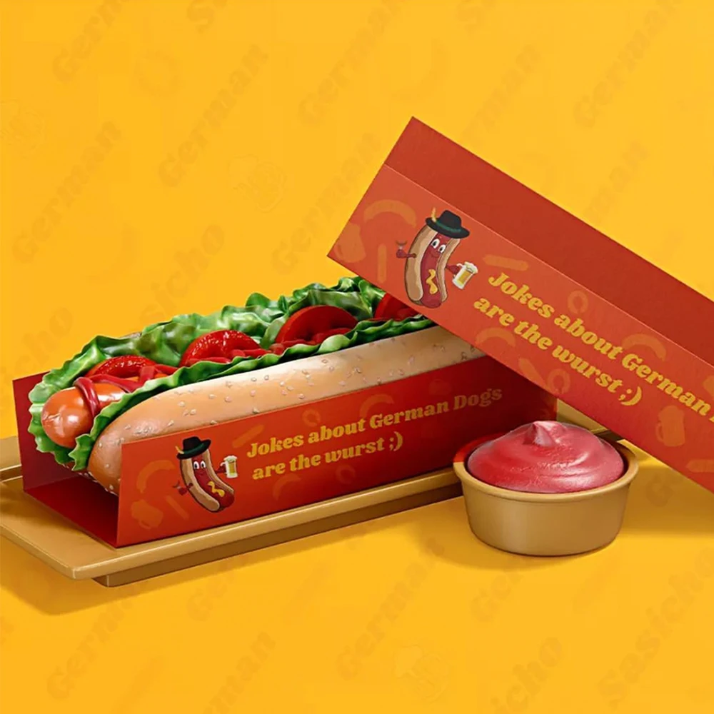 Disposal Custom Printed Hot Dog Box Fast Food Container Package Takeaway Kraft Paper Boxes For Snack Burger Sandwich