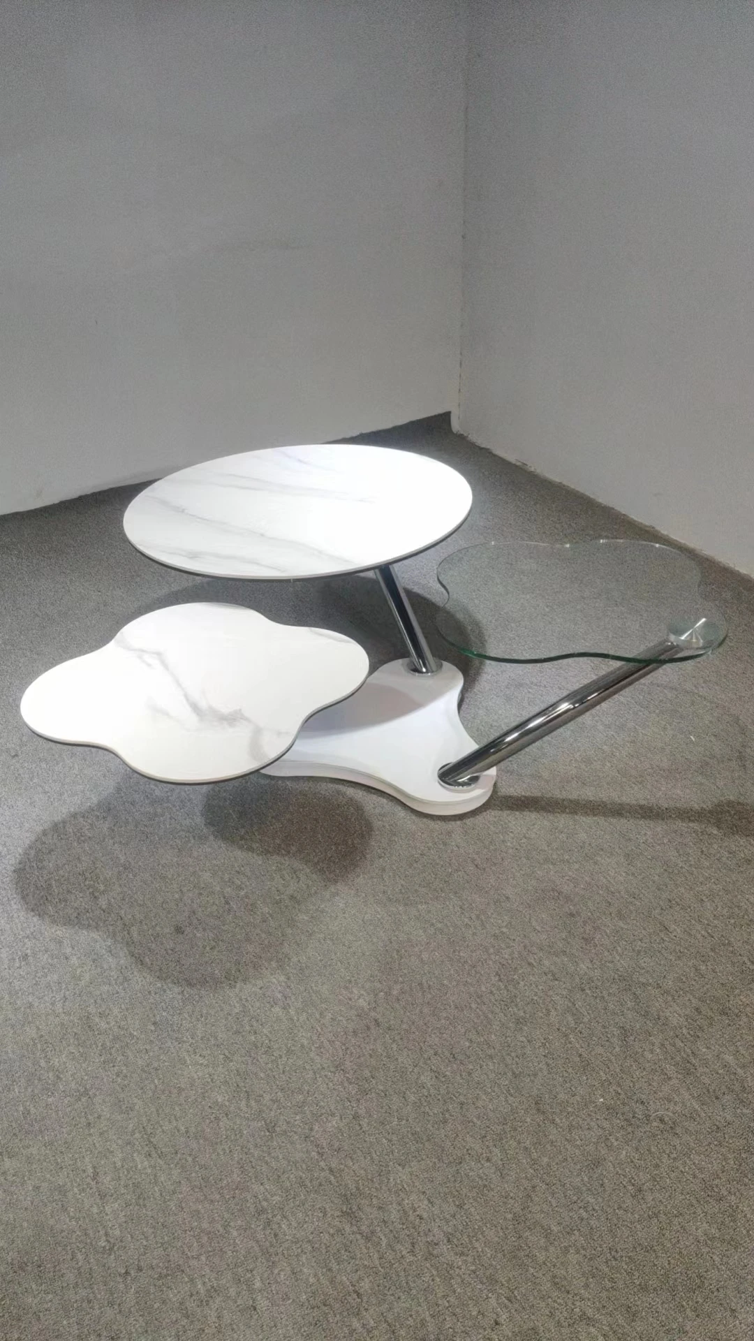 New Style Multifunctional Rotatable Round Shaped Tempered Glass Center Tea Coffee Tables Modern Living Roon Furniture