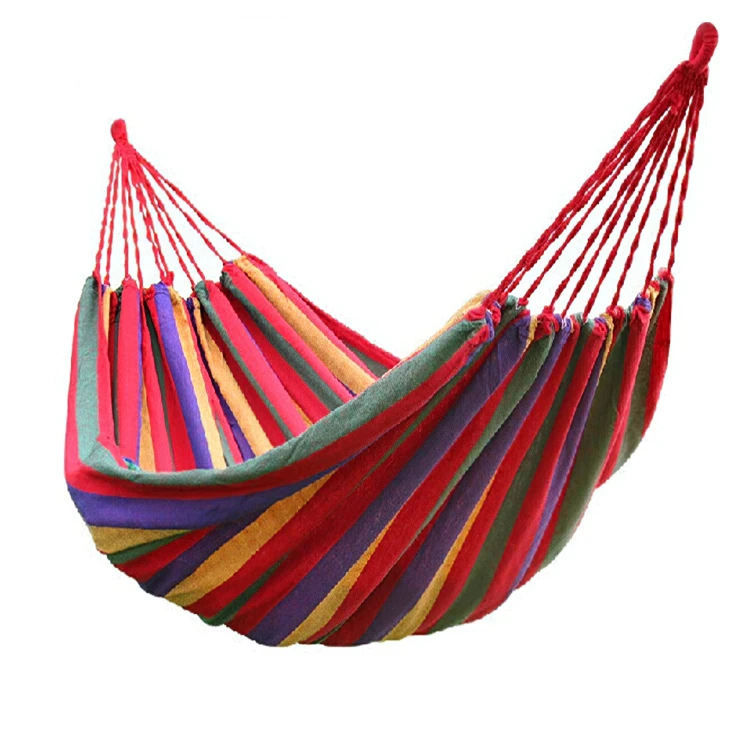 Indoor Outdoor Colorful Striped Camping Hammock Home Travel Camping Swing Thick Canvas Bed Hammock for Garden Sports Adult 0.8KG