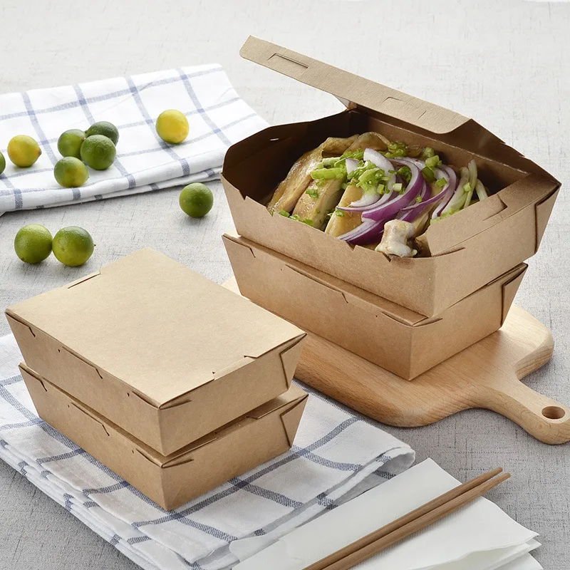 disposable kraft paper food packing box Custom printing compartment take away lunch box white factory direct sale