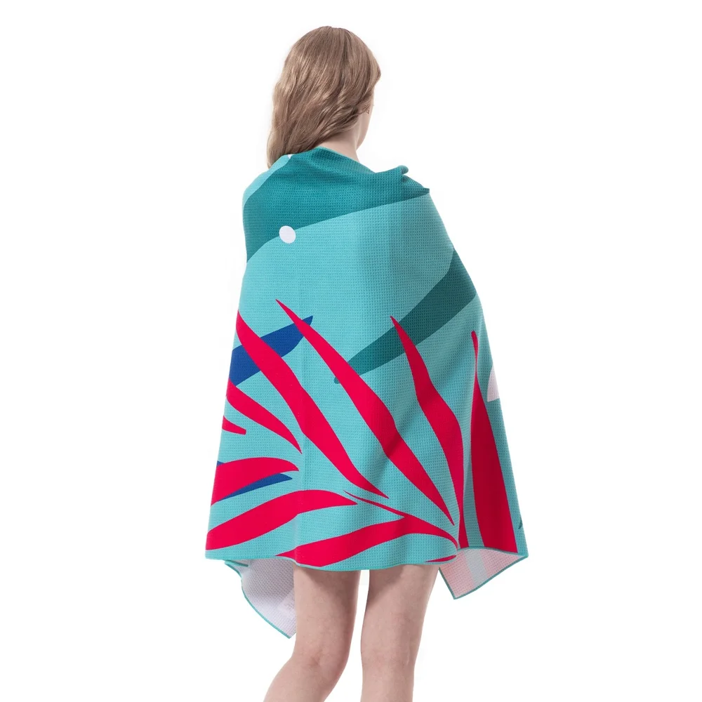 Custom Size Promotion Beach Towel Microfiber Waffle Towel Colorful Printed Pool Bath Beach Waffle Towel
