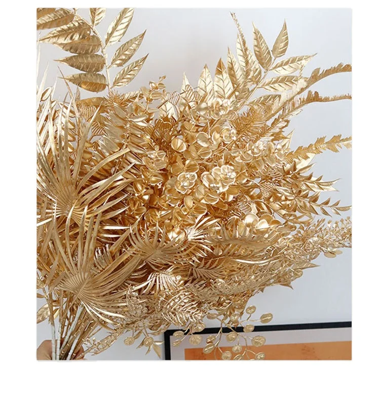 Hot Sale Gold Flower Artificial Eucalyptus Leaves For Wedding Home Decoration
