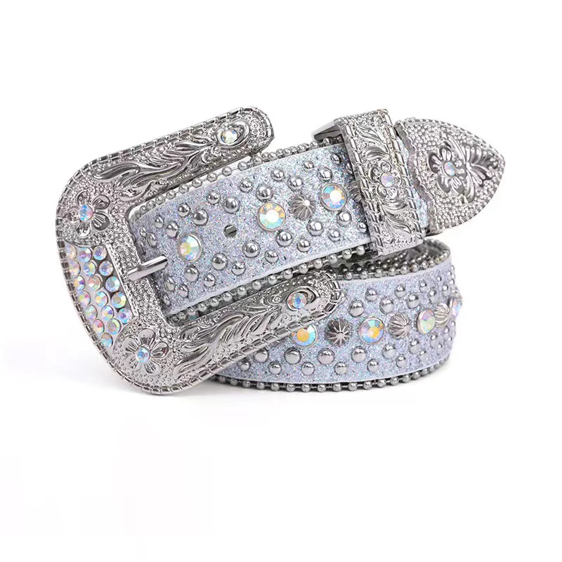 High Quality Western Style Bling Bling Crystal Belt Buckle Luxury Rhinestone Belts for Men and Women