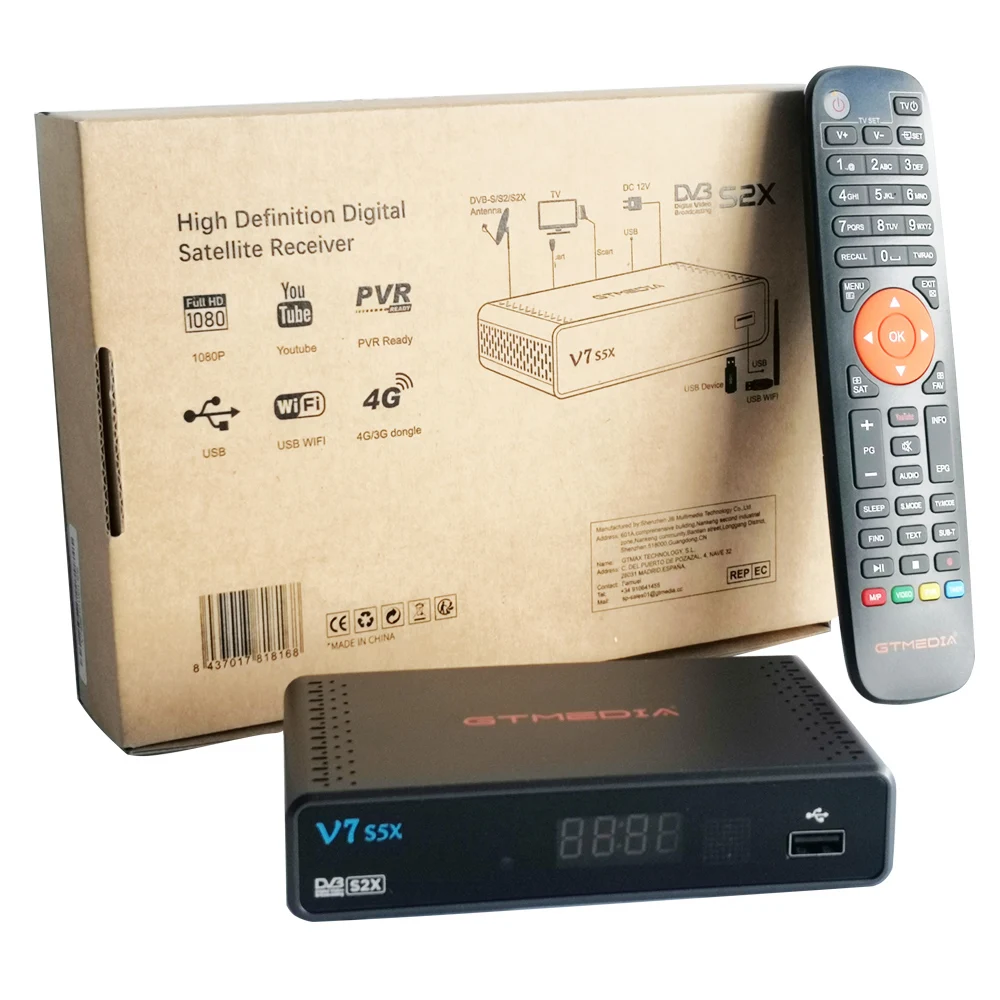 GTmedia V7 S5X поддержка DVB-S/S2/S2X H.265 AVS + однокабельная система 1080P USB Wifi адаптер BI SS автоматически изменяющийся Full PowerVu Декодер каналов кабельного телевидения V7S5X