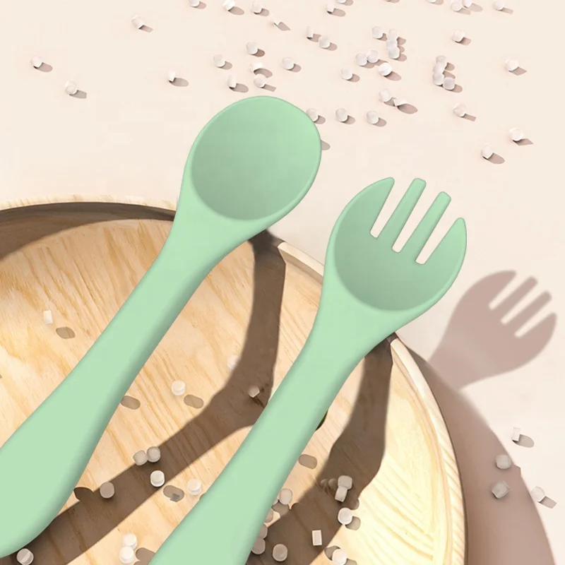 OEM Custom Wholesale Baby Feeding Soft Spoon Fork Set BPA Free Baby Dinnerware Utensils Food Grade Silicone