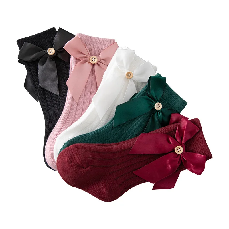 Knee High Boots Princess Fuzzy Baby Socks Manufacturer For Baby Girls Kids Leg Warmer Socks Logo Customized Bow Socks
