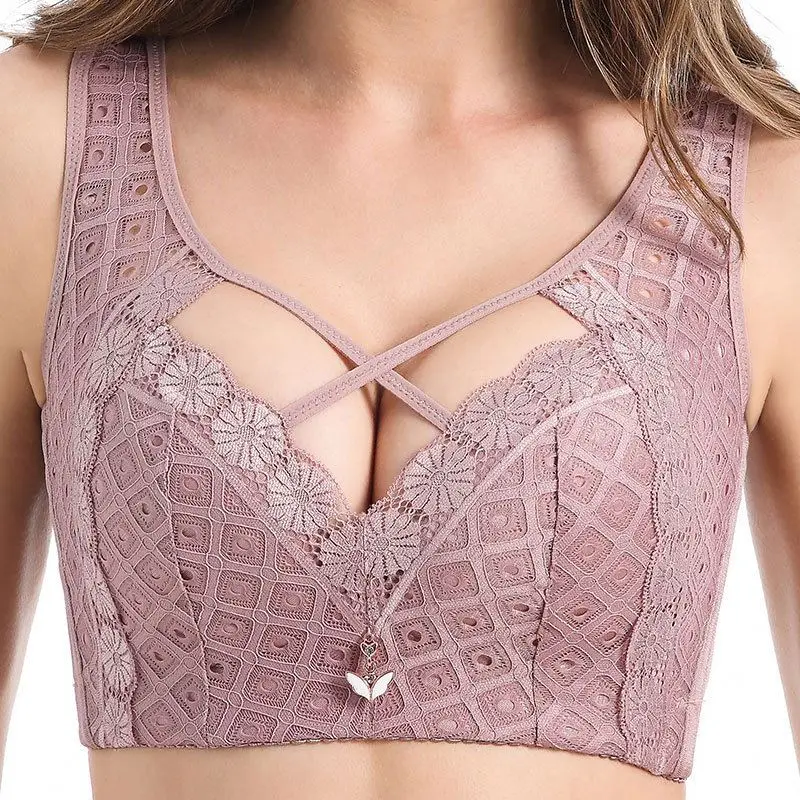 wholesale Lace Wireless Bra Hollow Out Vest Bras C D E Cup Brassiere Femme Sexy Lingerie for Plus Size Women