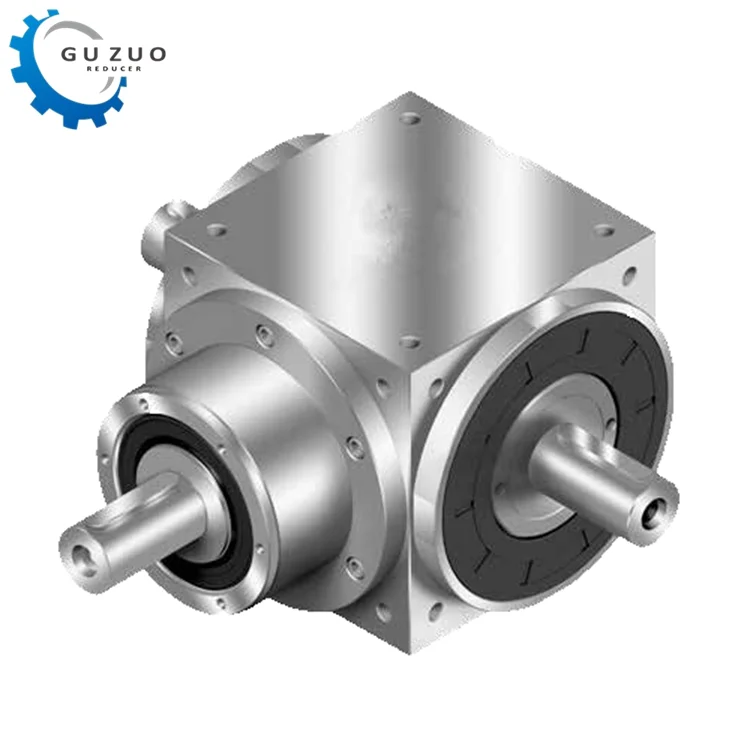 Guzuo AT075-L Right Angle 90 Degree Spiral Bevel Low Backlash Precision Steering Gearbox With 1 2 3 4 5 Ratio Servo Motor