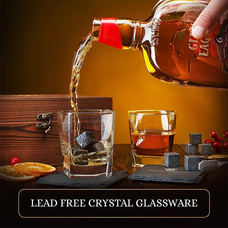 Most Popular Whiskey Stones And Glasses Gift Set Premium Handmade Wooden Box Whiskey Rocks Chilling Stones