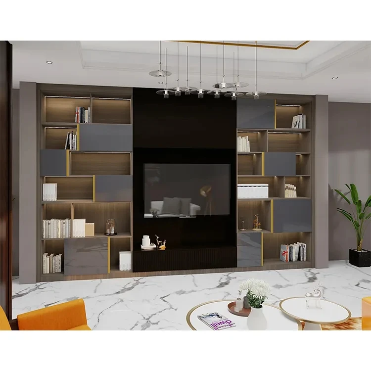 Modern wooden cabinets furniture design house hotel living room tv stand cabinet and coffee table set