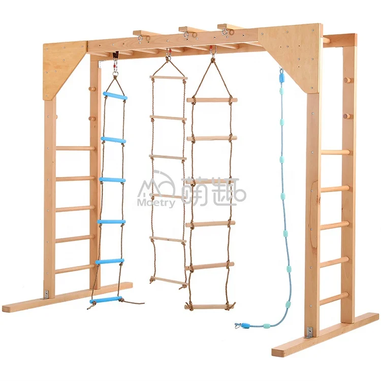Moetry Kids Gym Indoor Wooden Monkey Bar Sensory Playroom Equipment for Preschool Kids Clinic Therapy