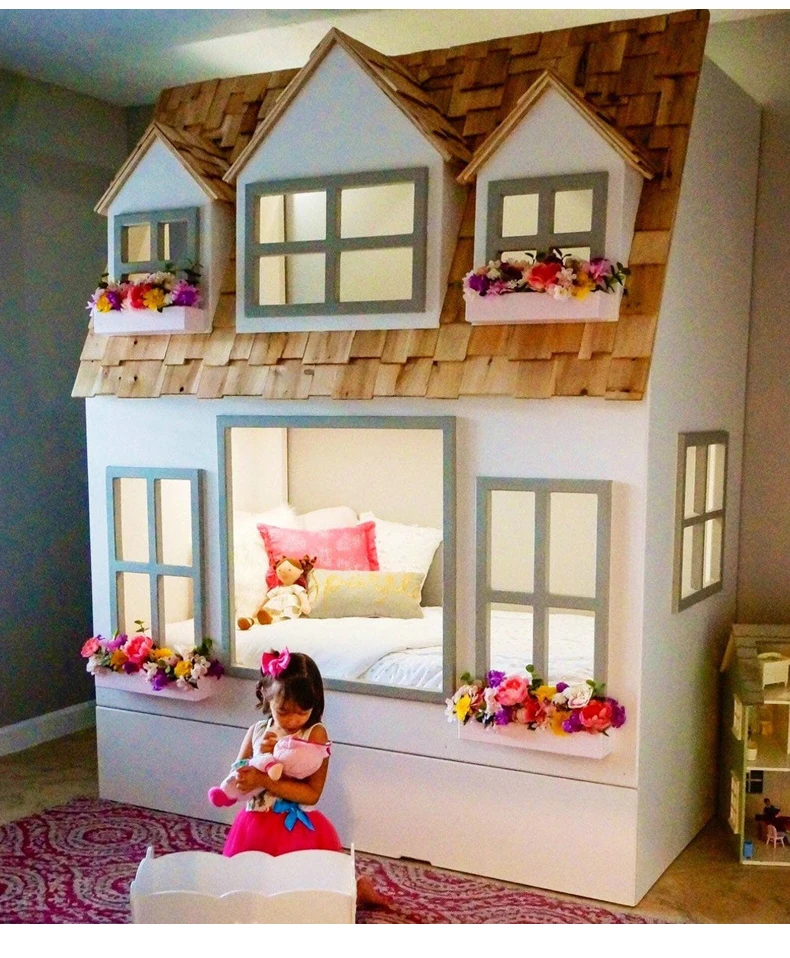 wooden baby bunk bed for kids slide with desk  bed bedroom with mattresses kids  bed for girls with storage