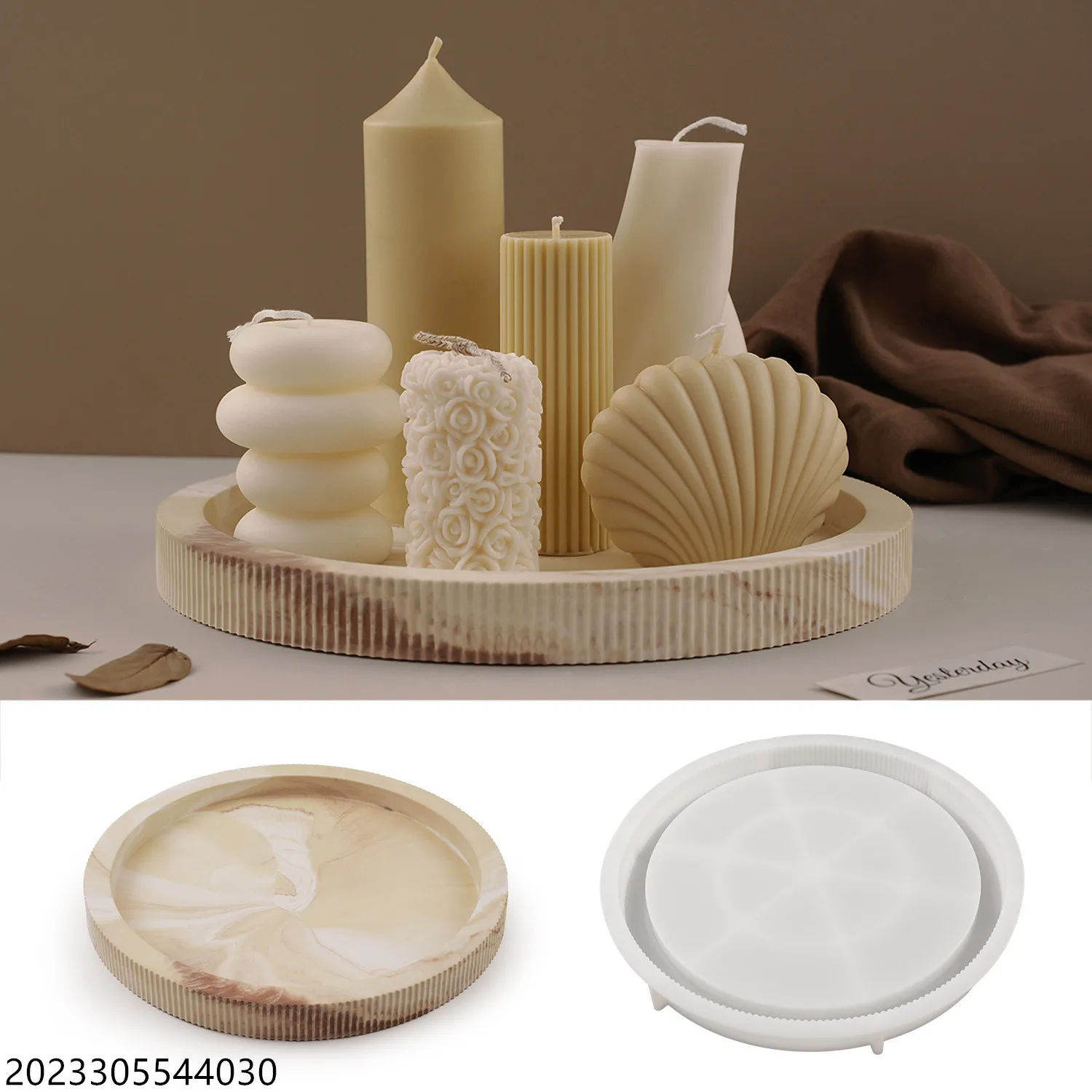 DIY adhesive gypsum cement lace stripes circular disc storage tray mold flower pot base silicone mold